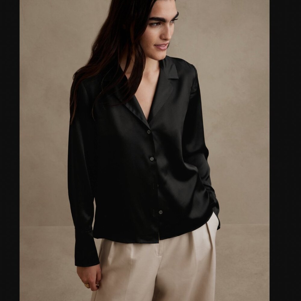 Banana Republic Bliss Silk Resort Shirt Blouse Black NWT